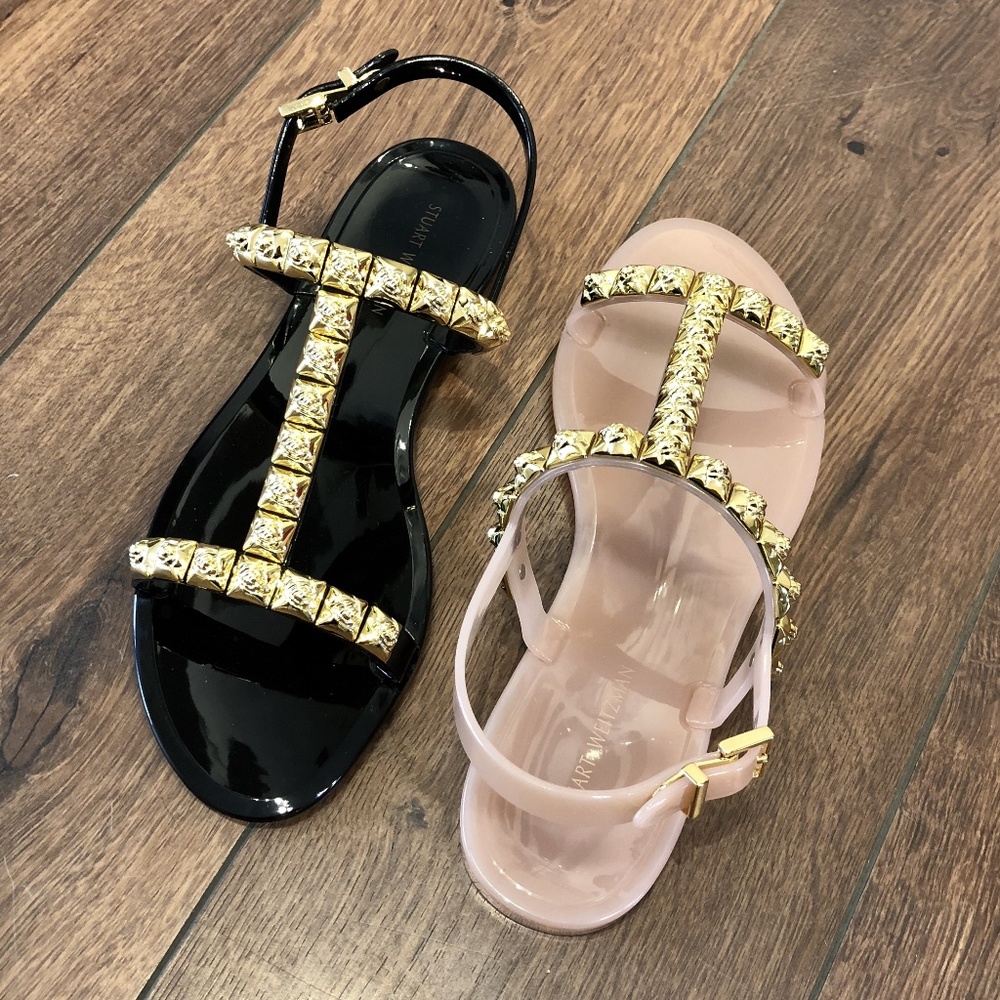 Stuart Weitzman Studded T-Strap Jelly Sandals - Picture 2 of 5